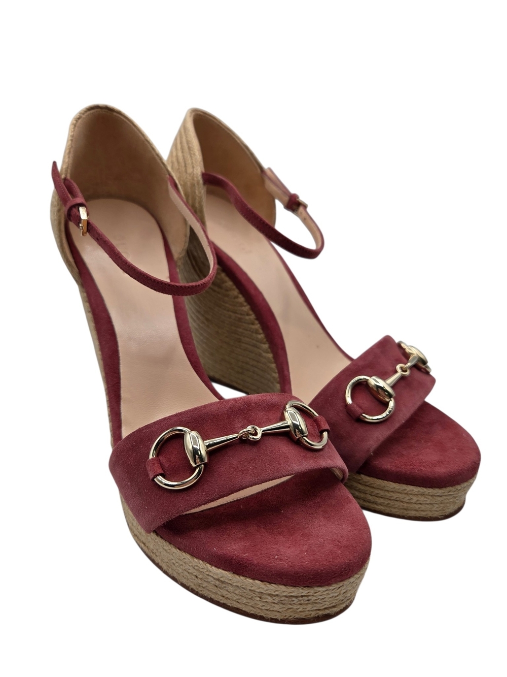 Gucci Burgundy Suede Espadrille Wedges